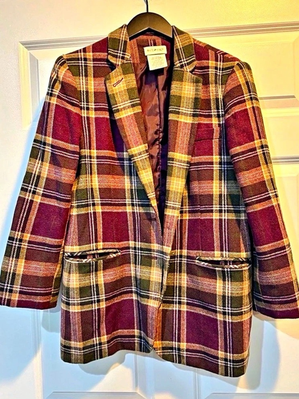 White Stag Plaid Wool Blazer in Purple & Brown Size 6